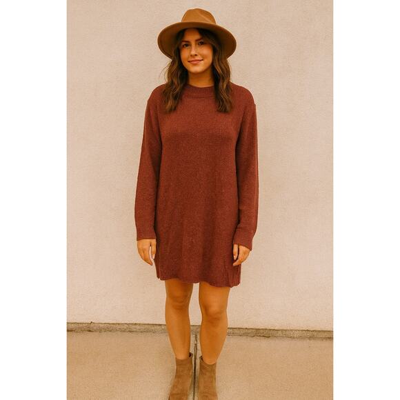 Pieces Oversized Tunic Sweater Dress Red Maroon Medium Fall Layer Cozy Lagenlook - Picture 1 of 5